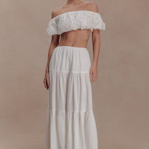 Autumn Off Shoulder Broderie Top - White