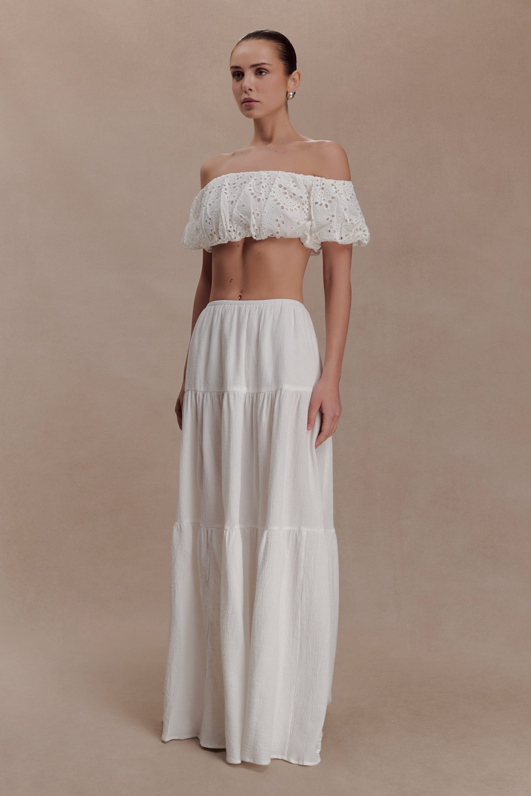 Autumn Off Shoulder Broderie Top - White - Image 3