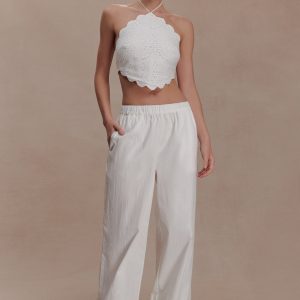 Kensley Broderie Halter Top - White