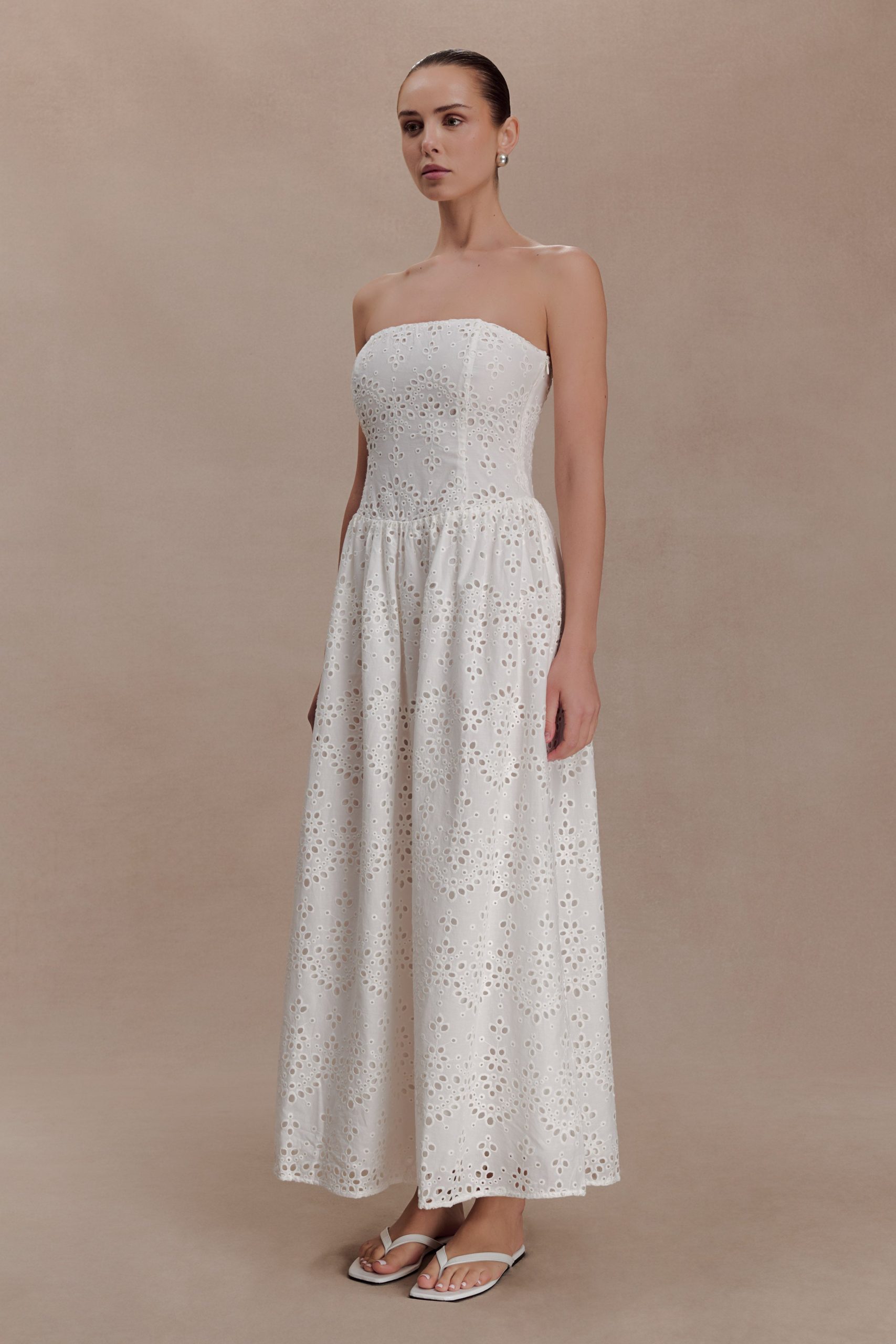 Maureen Broderie Strapless Maxi Dress - White - Image 7