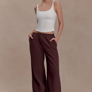 Janayia Cotton Wide Leg Pants - Dark Espresso