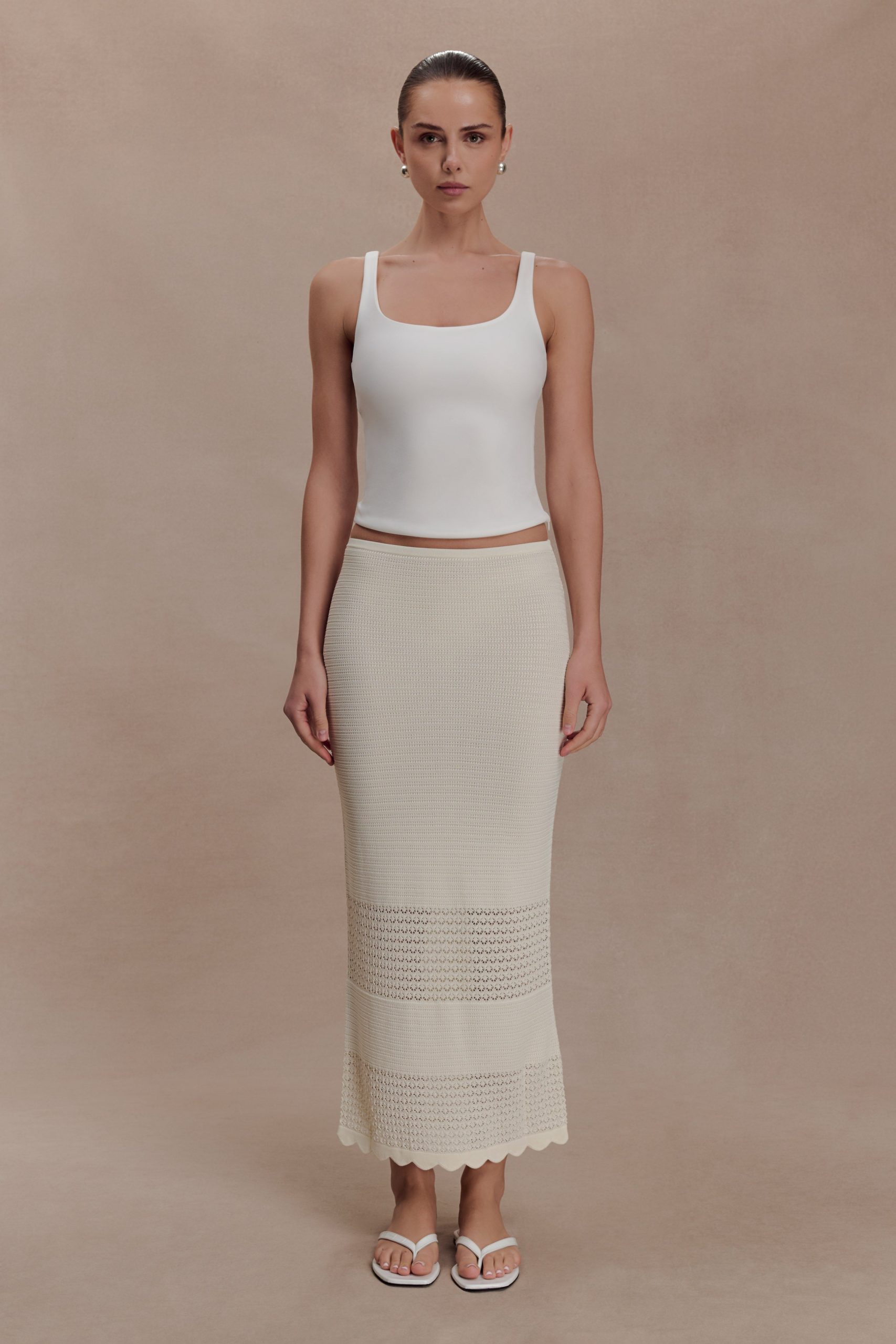 Madeline Scallop Knit Midi Skirt - Ivory - Image 8