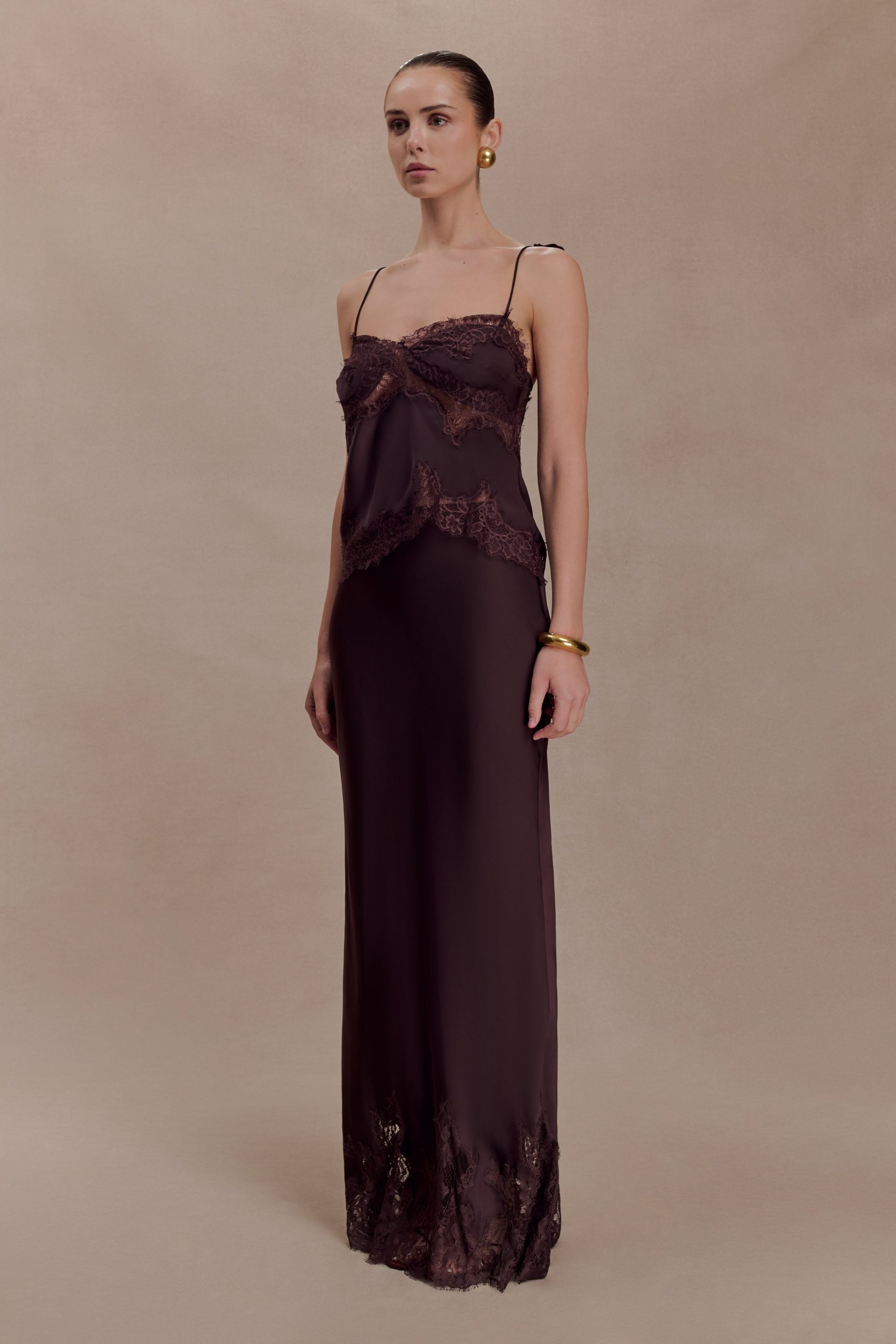 Nina Satin And Lace Camisole - Chocolate - Image 4