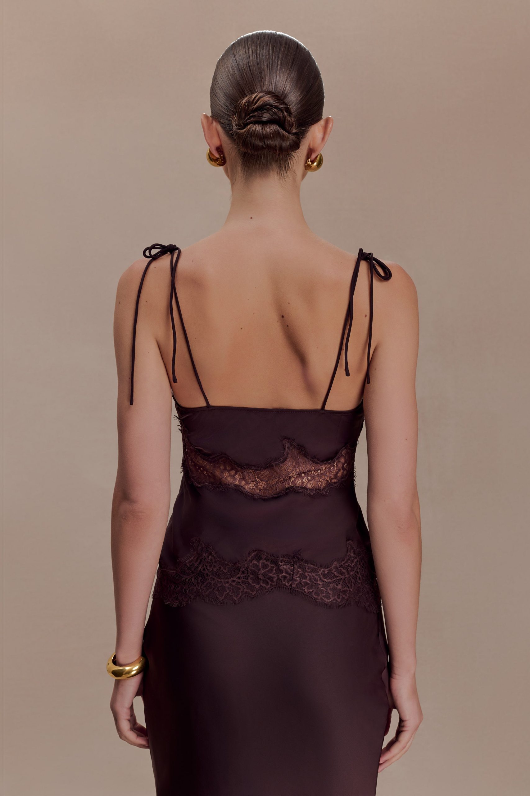 Nina Satin And Lace Camisole - Chocolate - Image 2
