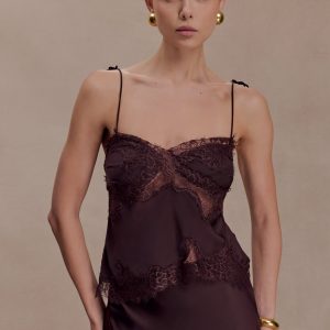 Nina Satin And Lace Camisole - Chocolate