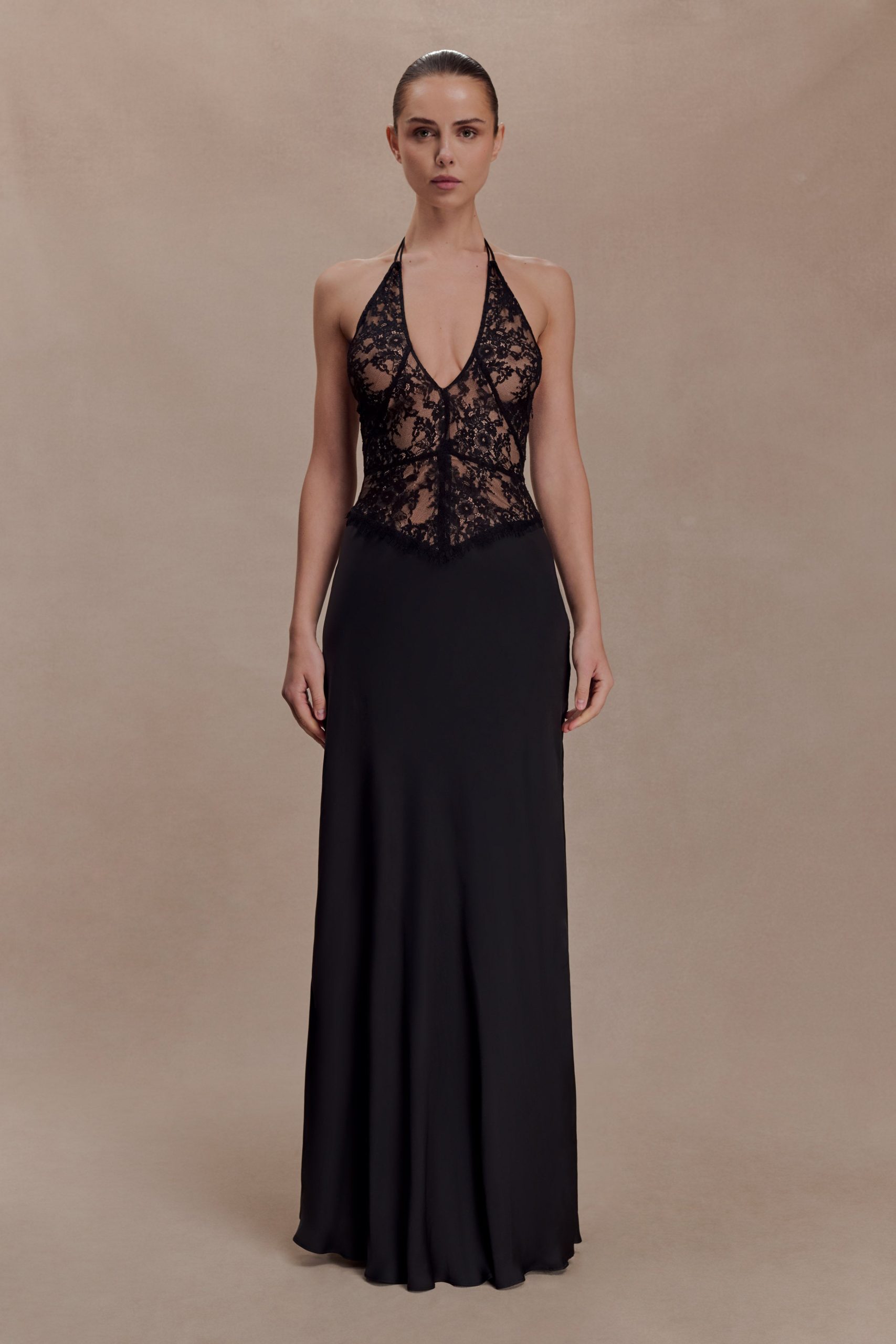 Sascha Lace And Satin Halter Maxi Dress - Black - Image 2