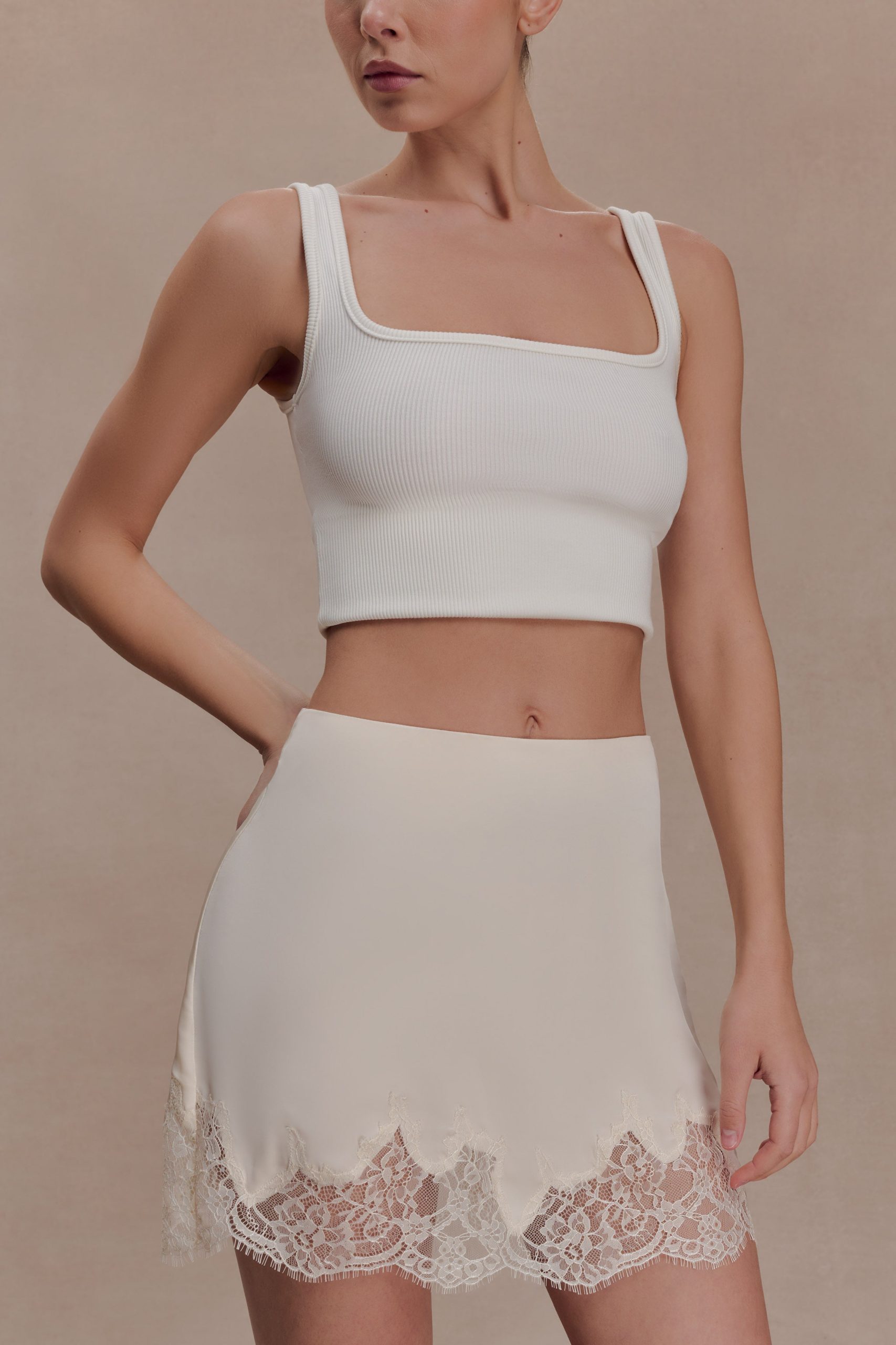 Nina Lace And Satin Mini Skirt - Ivory - Image 3