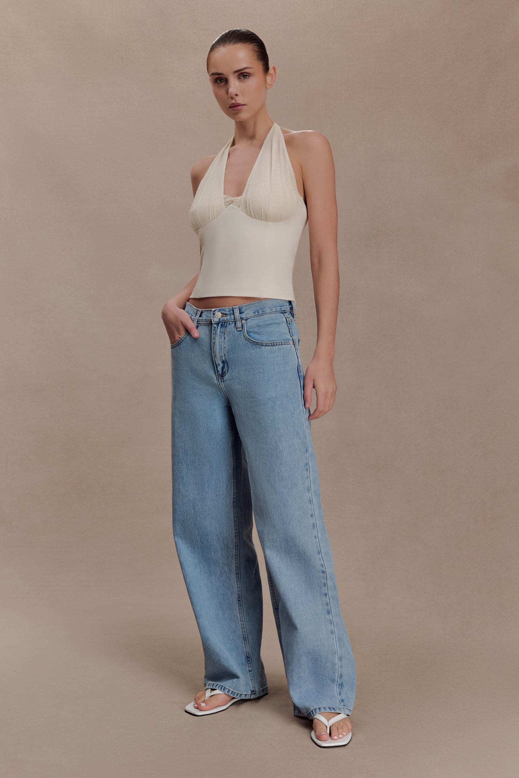 Cressida Crepe Halter Top - Ivory - Image 3