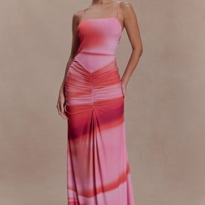 Roisin Slinky Maxi Dress - Pink Sunset Print