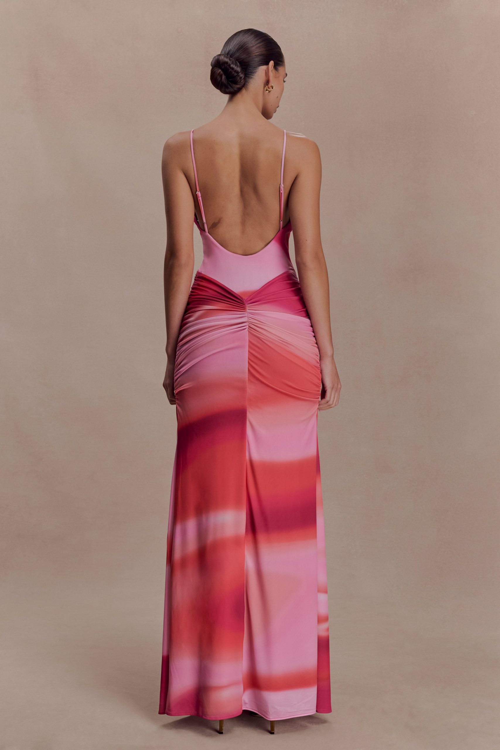 Roisin Slinky Maxi Dress - Pink Sunset Print - Image 2