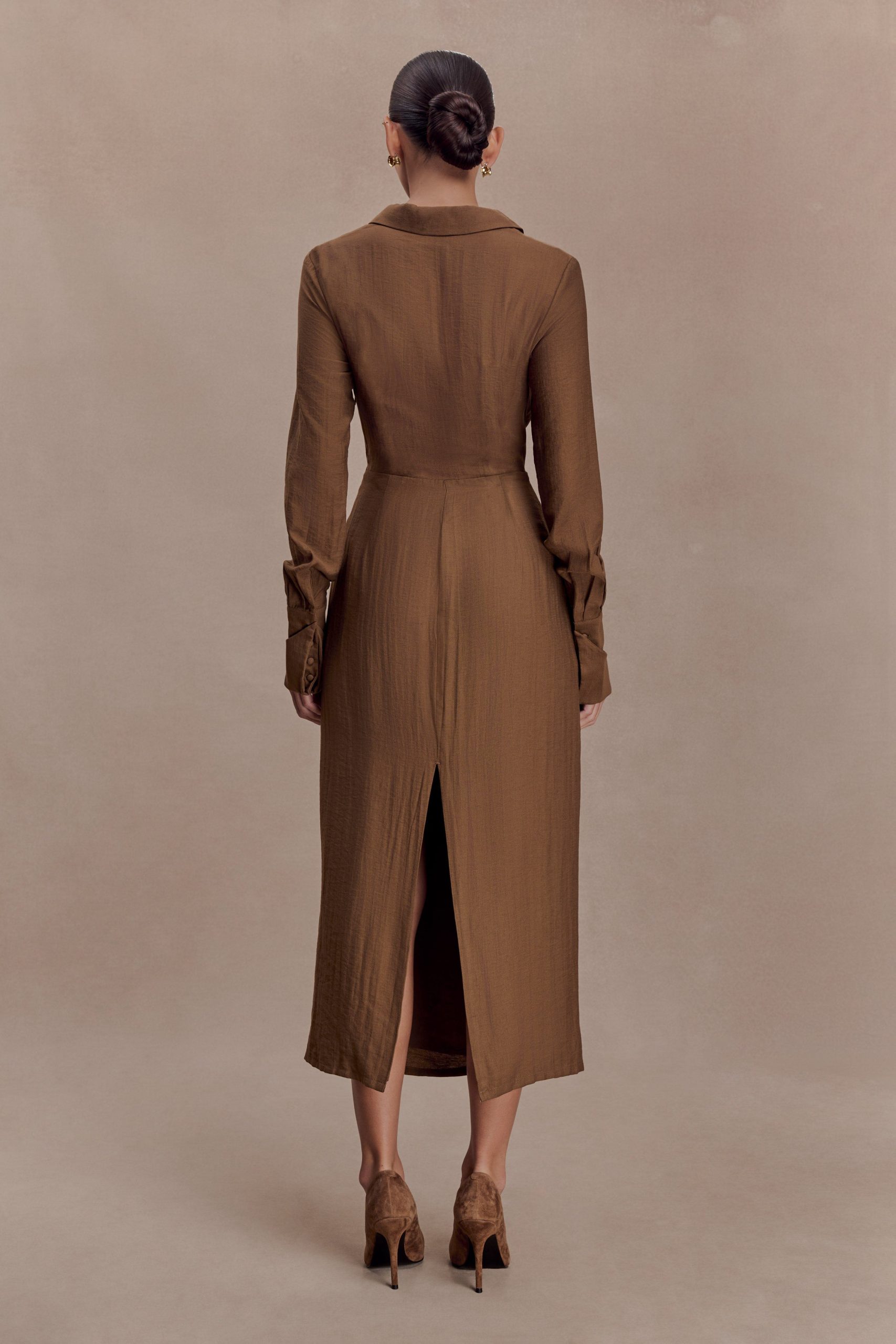 Cecilie Cut Out Shirt Midi Dress - Dark Chocolate - Image 2