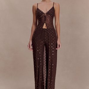 Jackie Longline Diamante Top - Chocolate