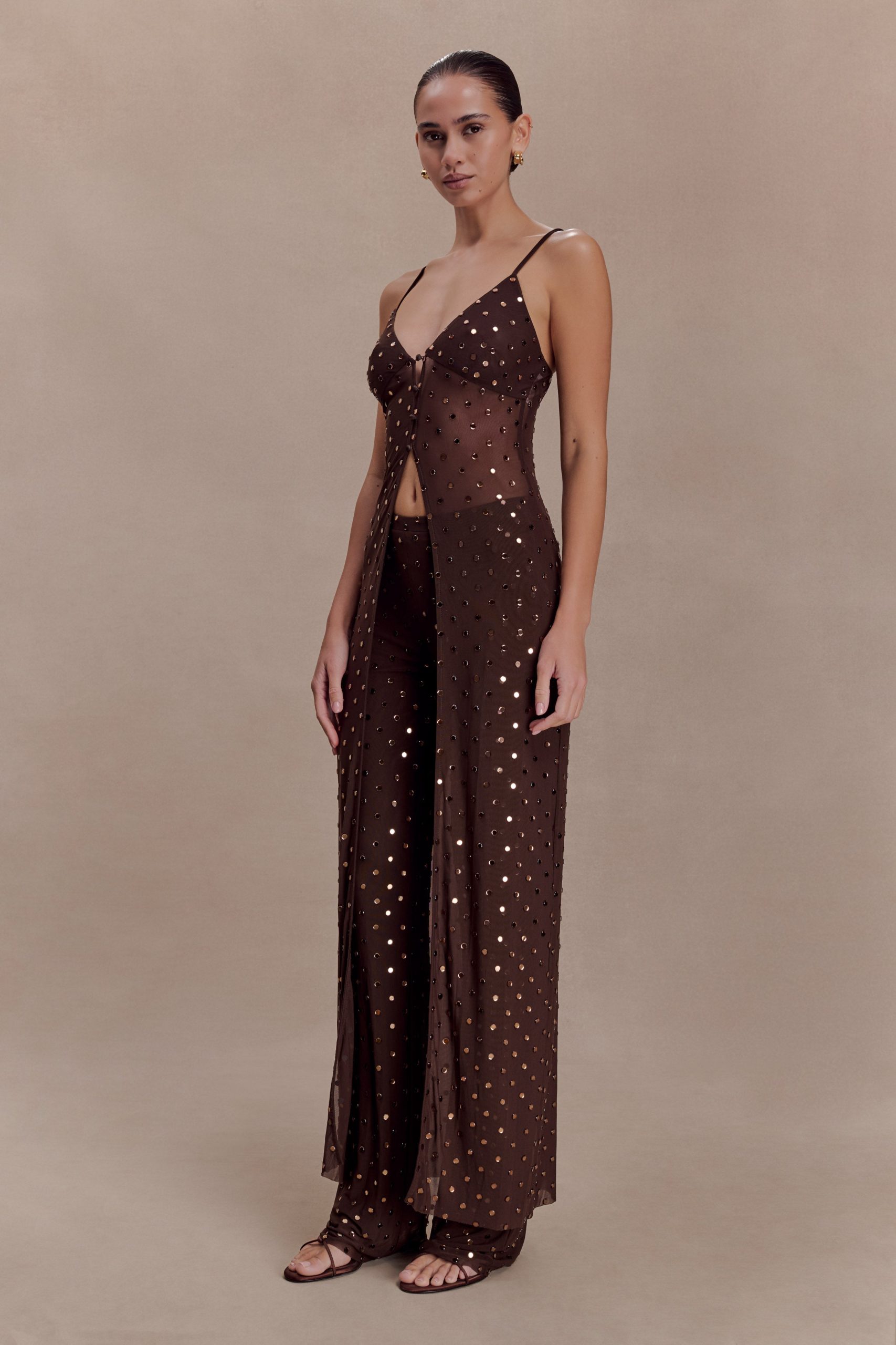 Jackie Diamante Straight Leg Pants - Chocolate - Image 3