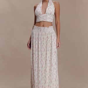 Amaris Gathered Plisse Maxi Skirt - Floral Ditsy Print