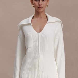 Bianka V Neck Knit Jumper - Off White