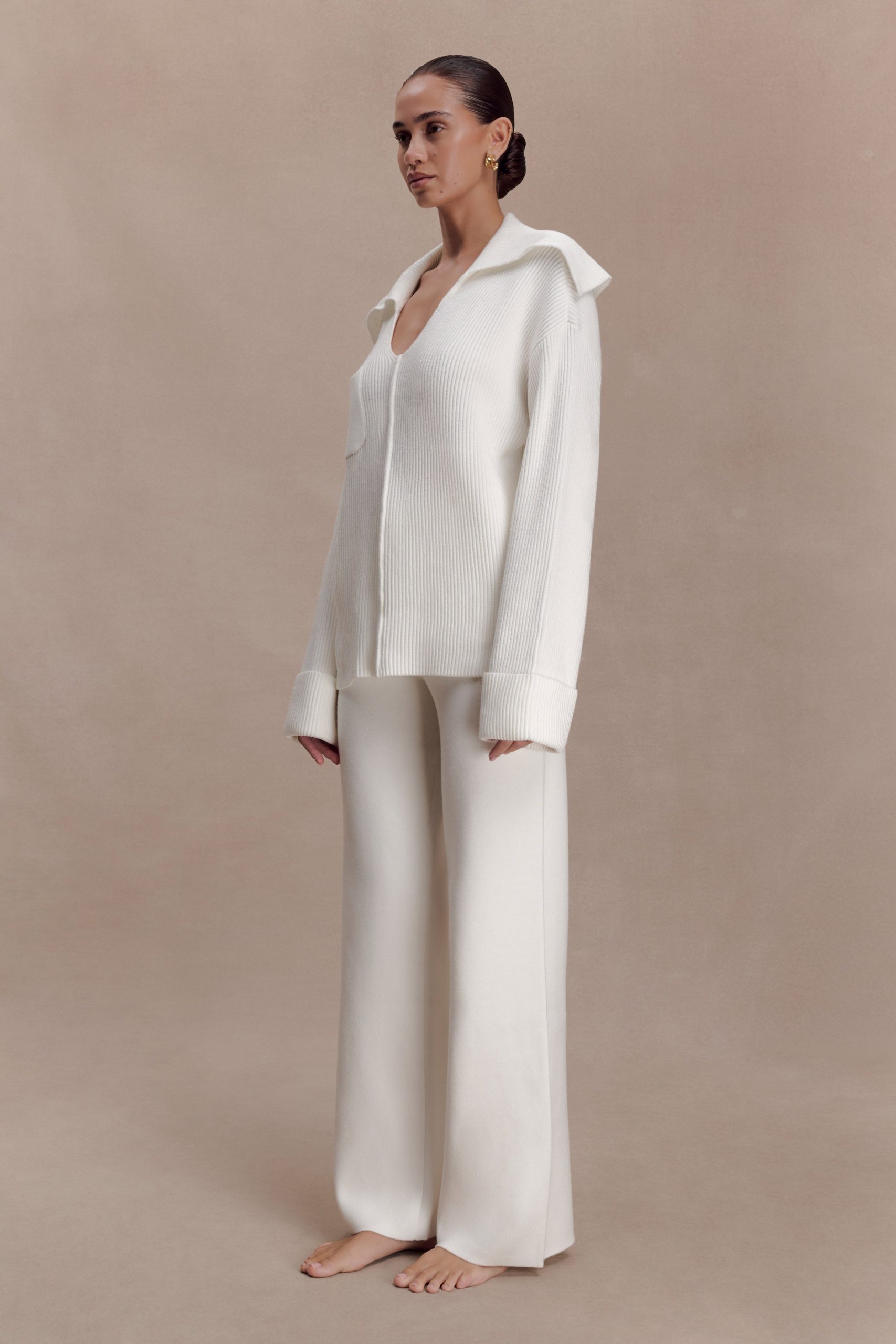 Bianka V Neck Knit Jumper - Off White - Image 4