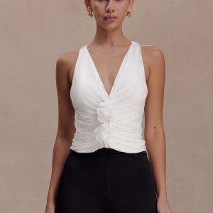 Alessandra Slinky Ruffle Top - Ivory