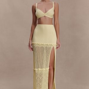 Coleene Pointelle Knit Maxi Skirt - Lemon
