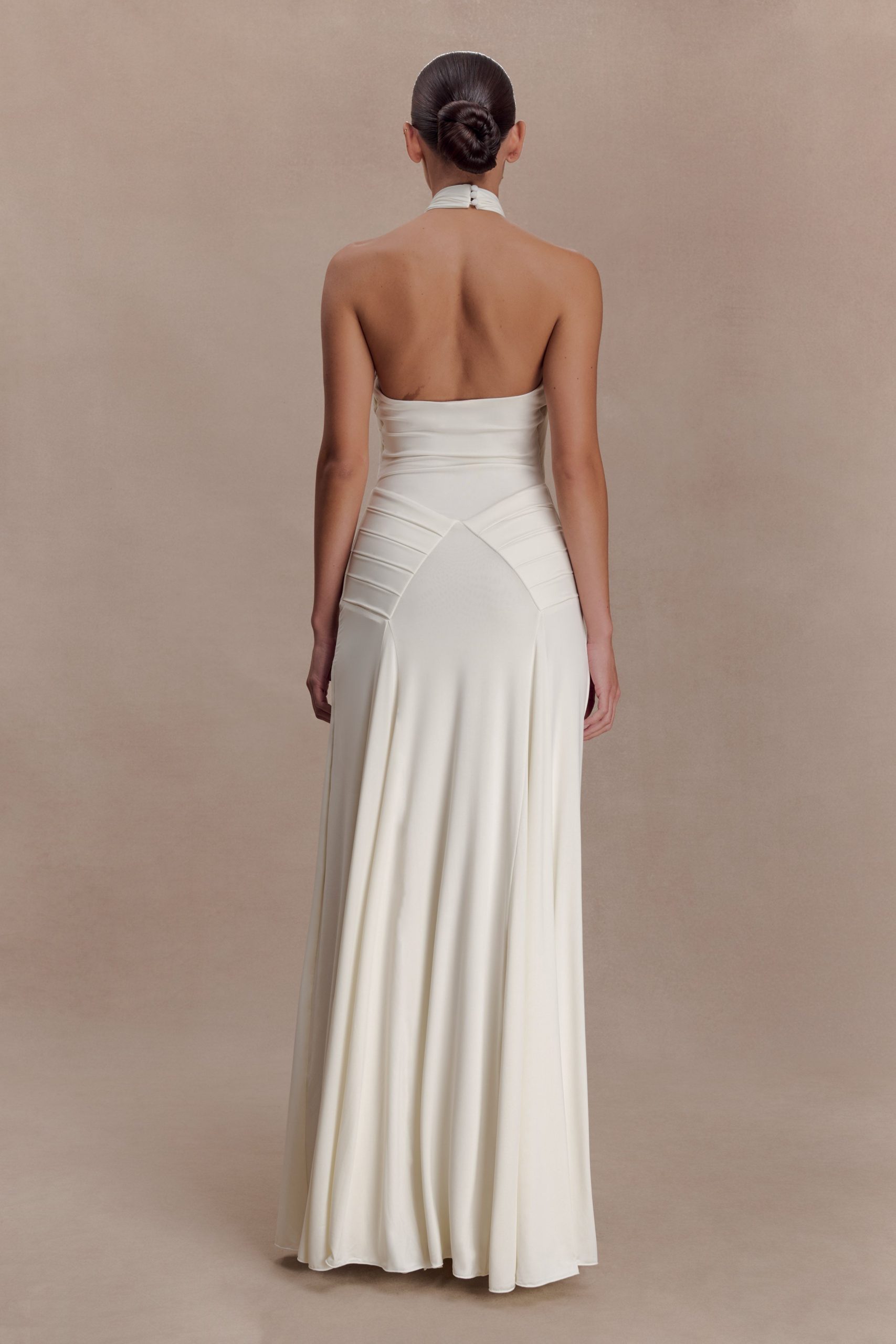 Indira Gathered Slinky Halter Maxi Dress - Ivory - Image 2