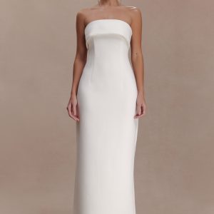 Sloane Strapless Maxi Dress With Pearls - White