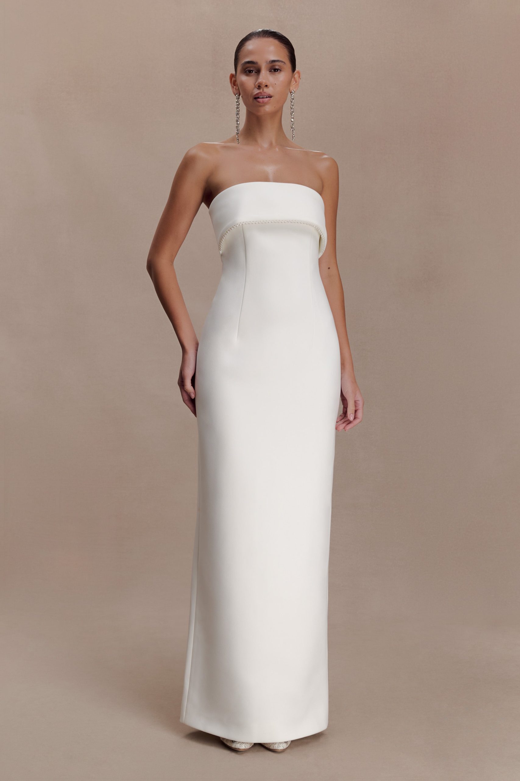 Sloane Strapless Maxi Dress With Pearls - White - Image 5