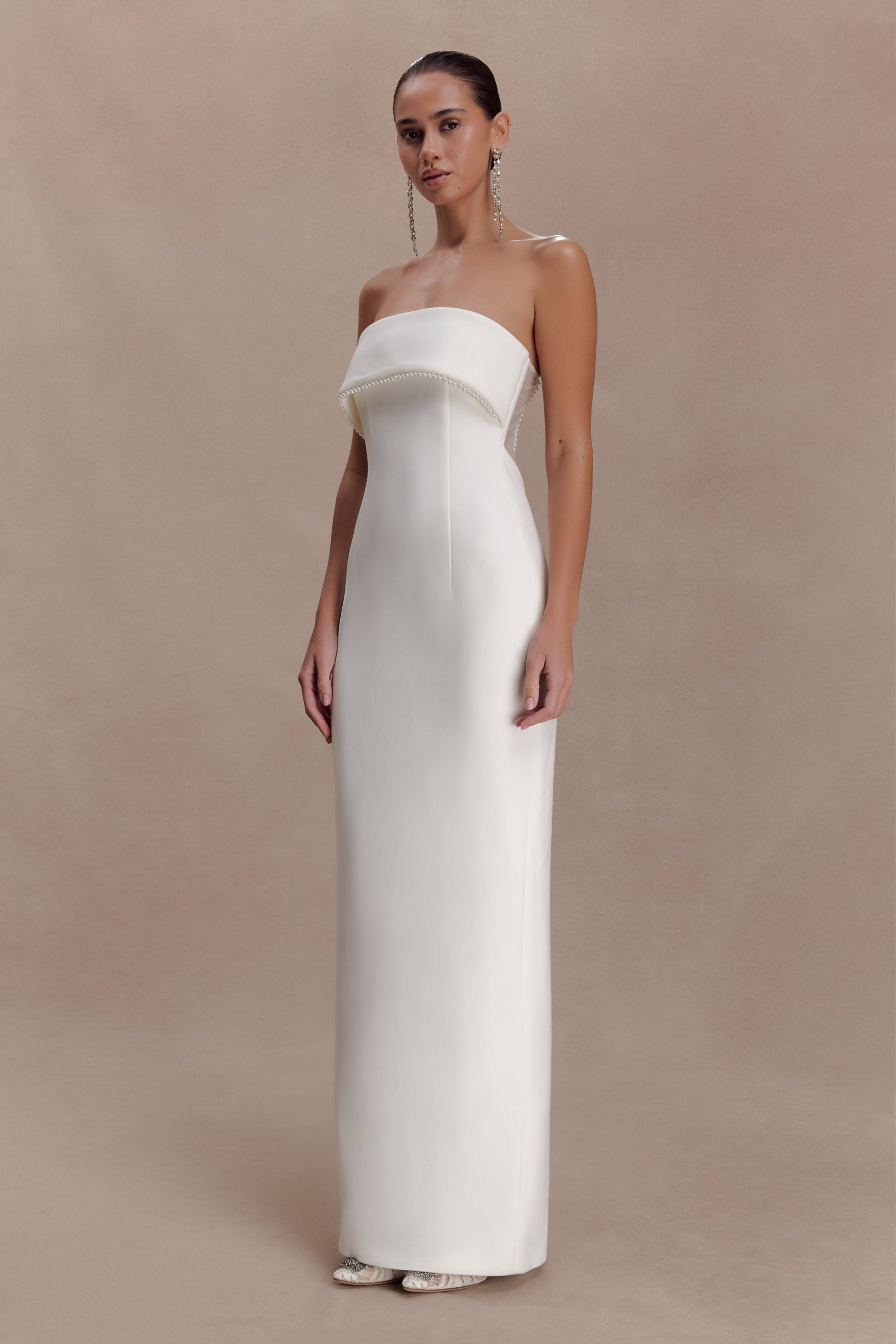 Sloane Strapless Maxi Dress With Pearls - White - Image 4