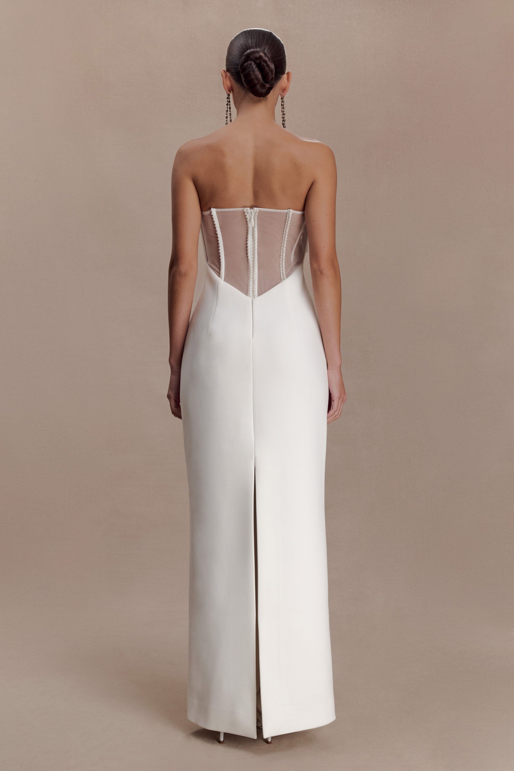 Sloane Strapless Maxi Dress With Pearls - White - Image 2