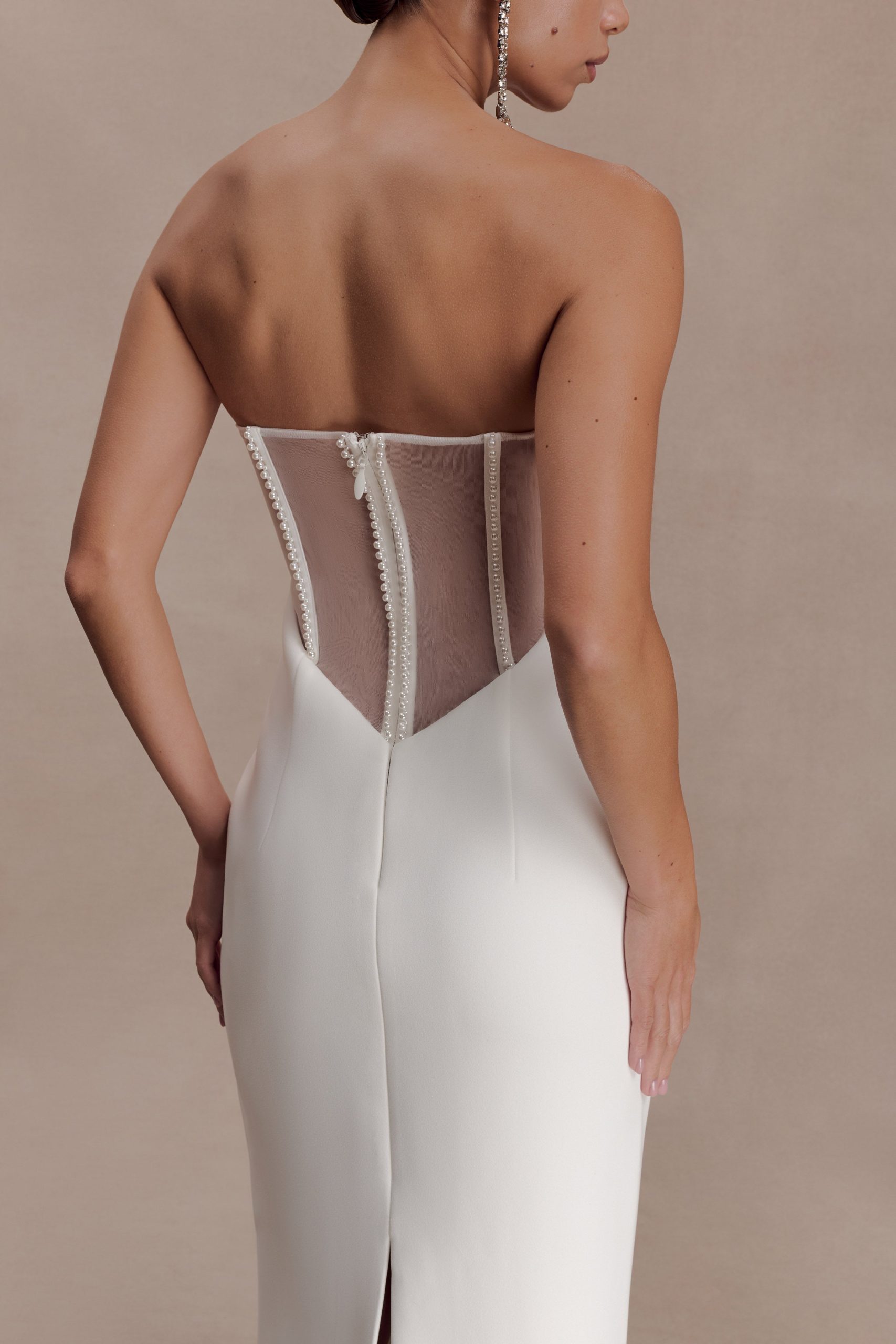 Sloane Strapless Maxi Dress With Pearls - White - Image 3
