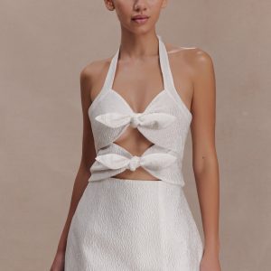 Ella Bow Detail Halter Mini Dress - White