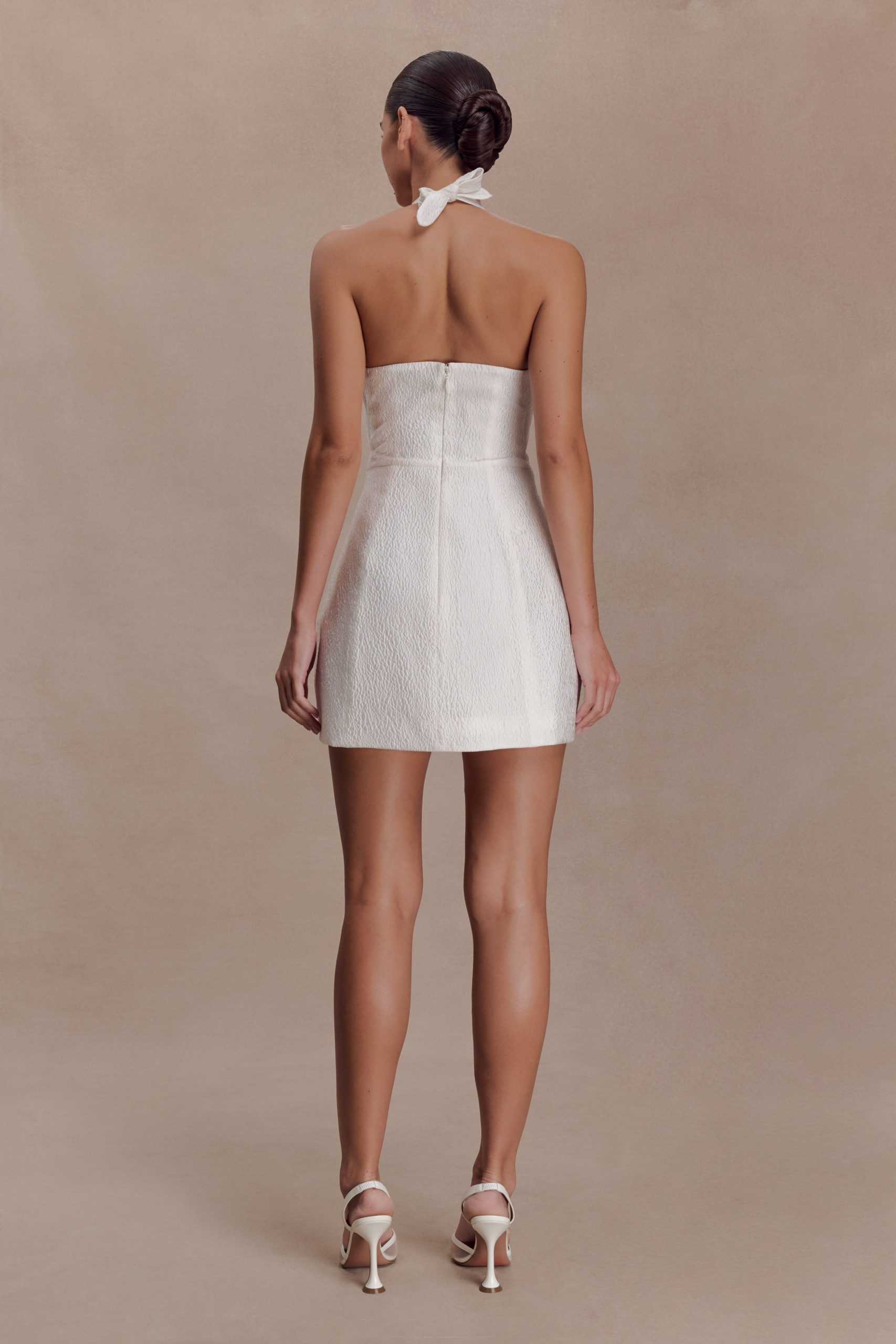 Ella Bow Detail Halter Mini Dress - White - Image 6
