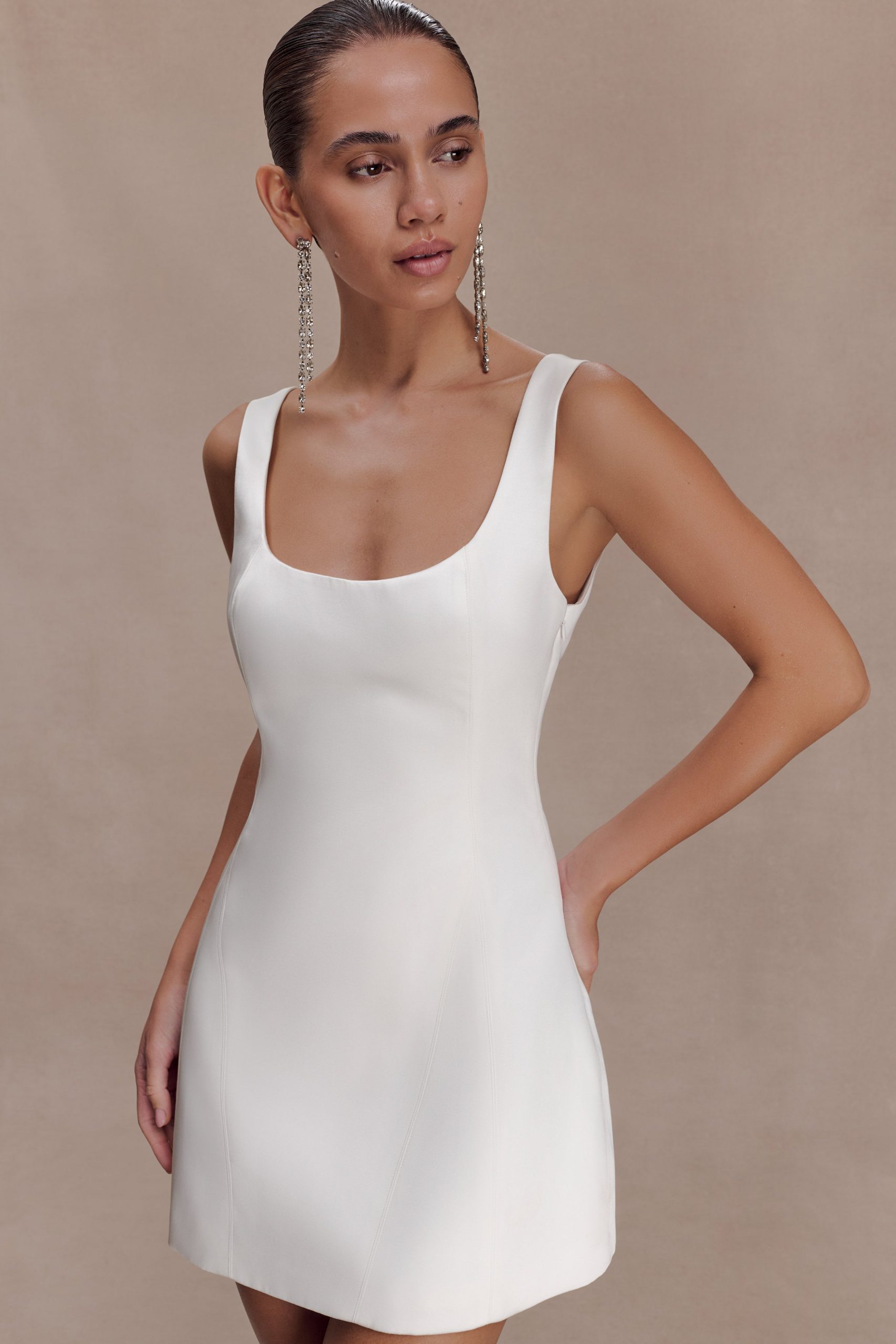 Beth Satin Mini Dress - White - Image 3
