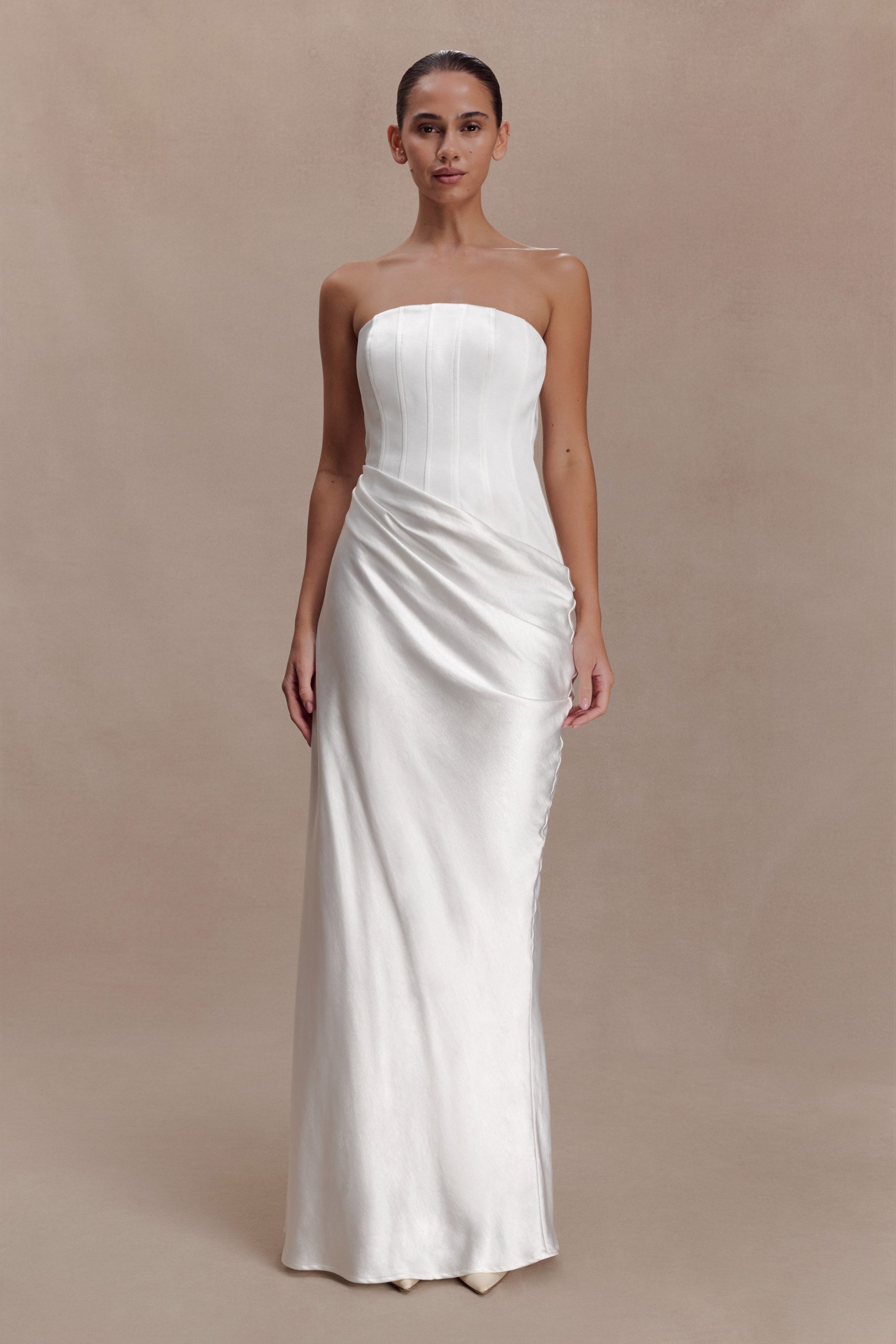 Grace Strapless Draped Waist Maxi Dress - Ivory - Image 2