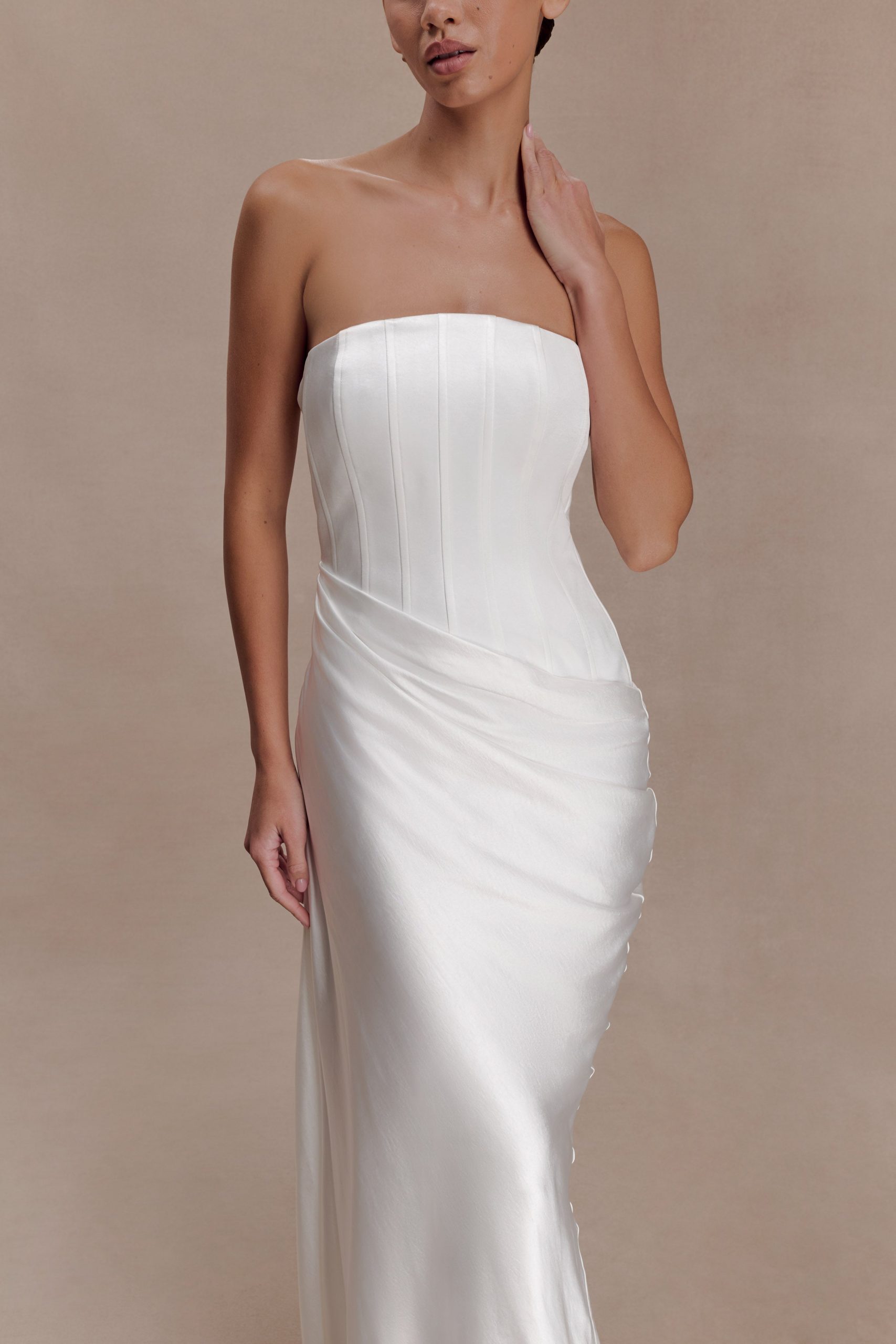 Grace Strapless Draped Waist Maxi Dress - Ivory - Image 3