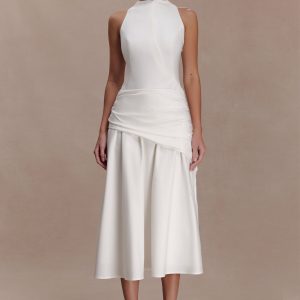 Emily Wrapped Waist Midi Dress - White