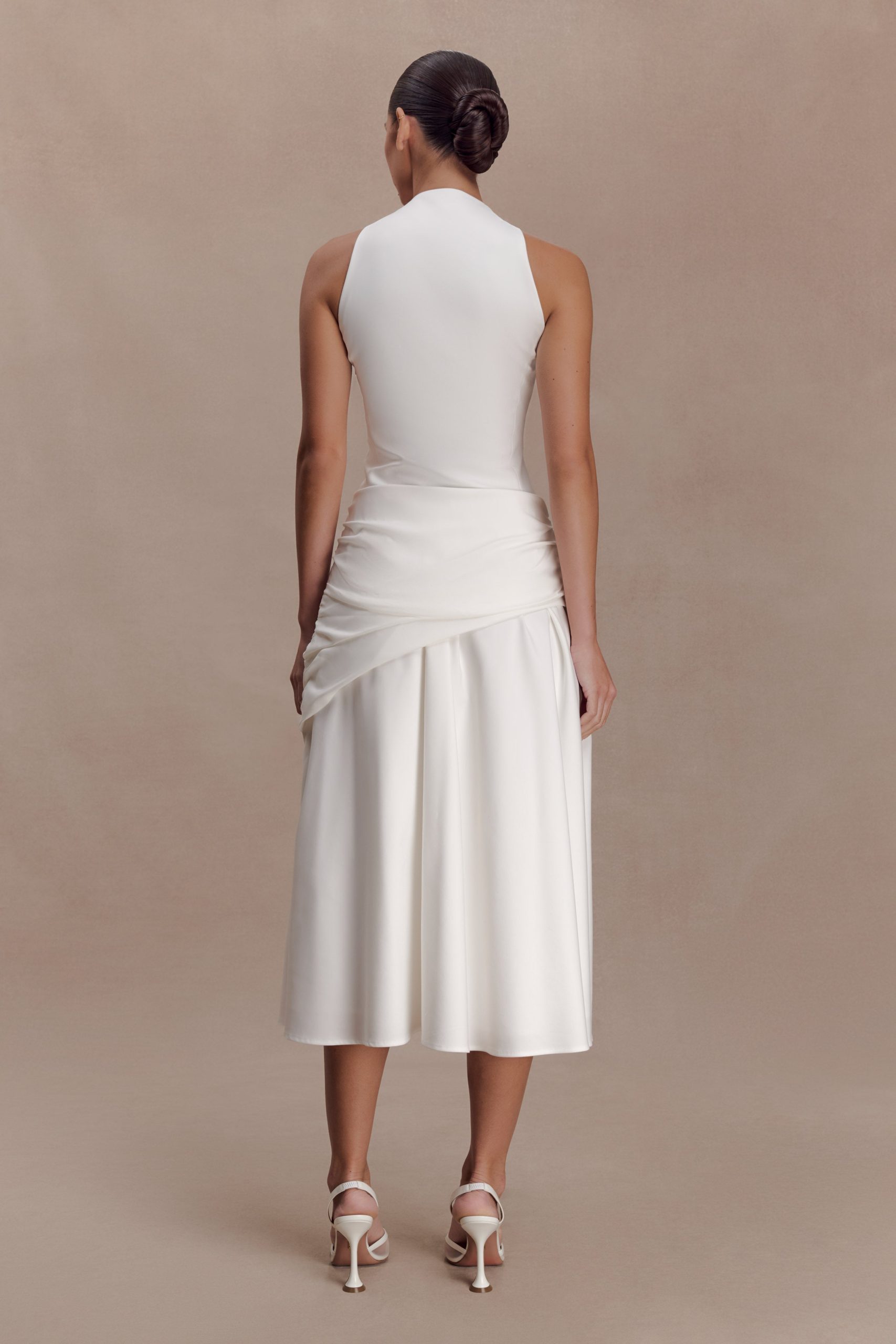Emily Wrapped Waist Midi Dress - White - Image 2