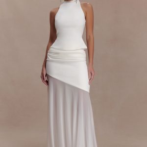 Portia Scuba And Mesh Maxi Skirt - White