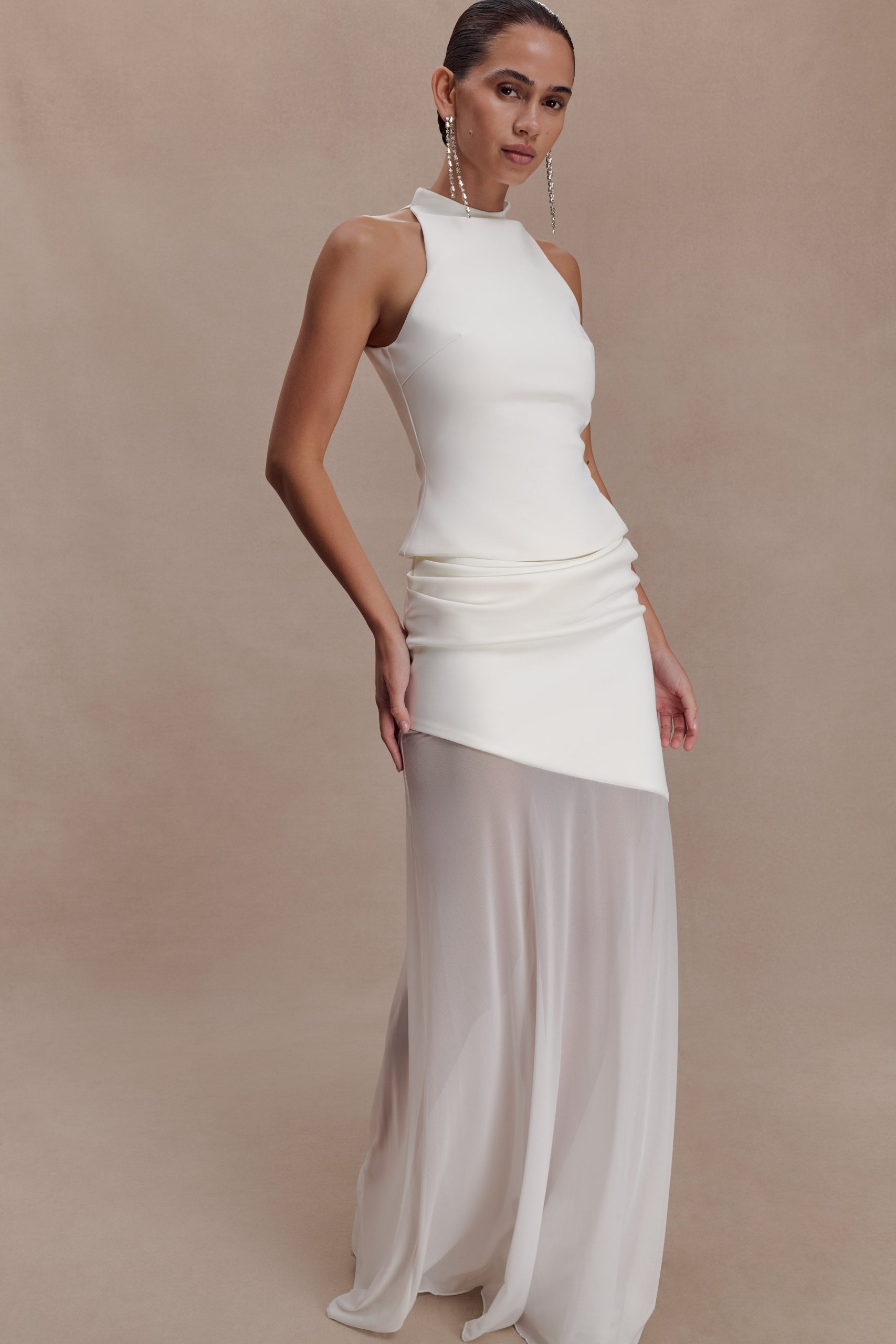 Portia Scuba And Mesh Maxi Skirt - White - Image 3