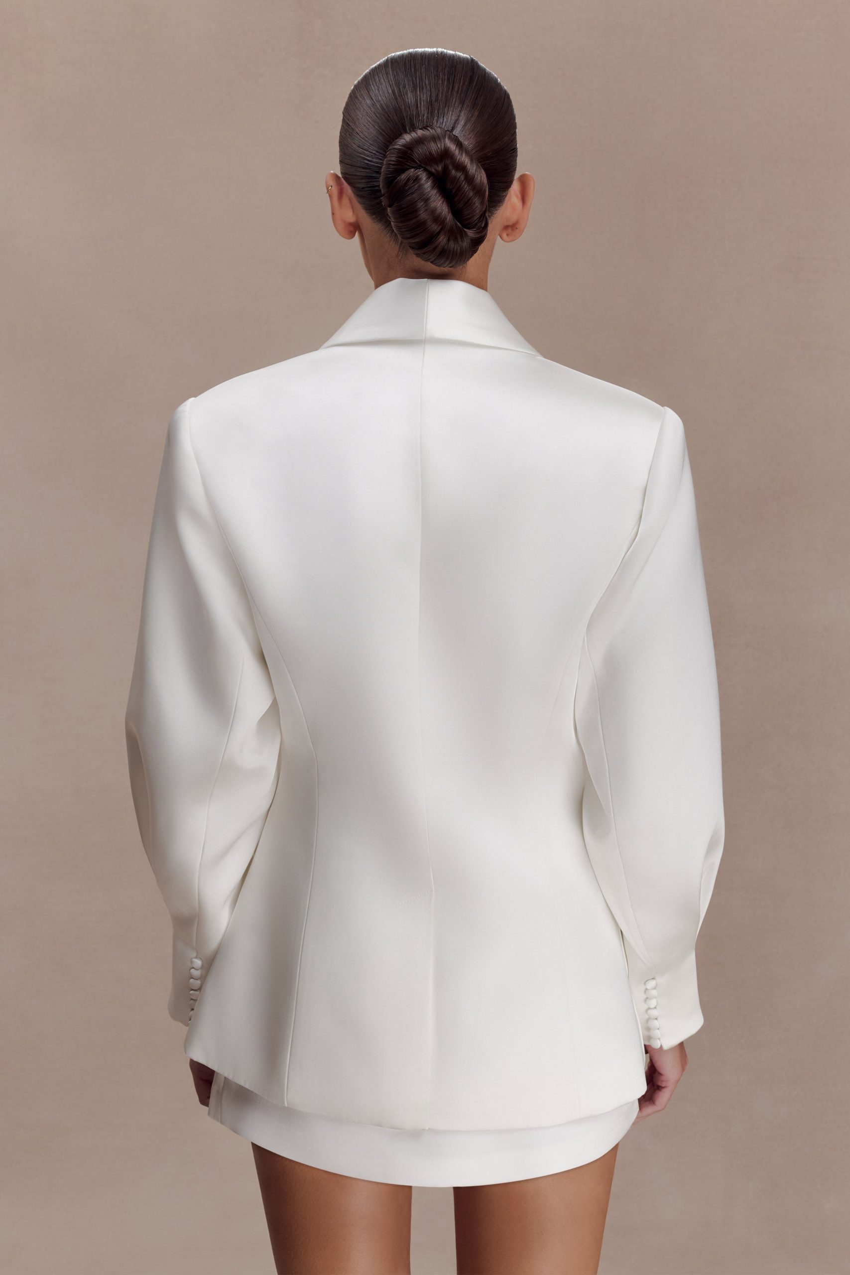Kylie Oversized Satin Blazer - Ivory - Image 3