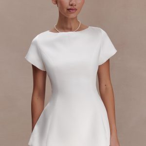 Adeline Short Sleeve Satin Top - White