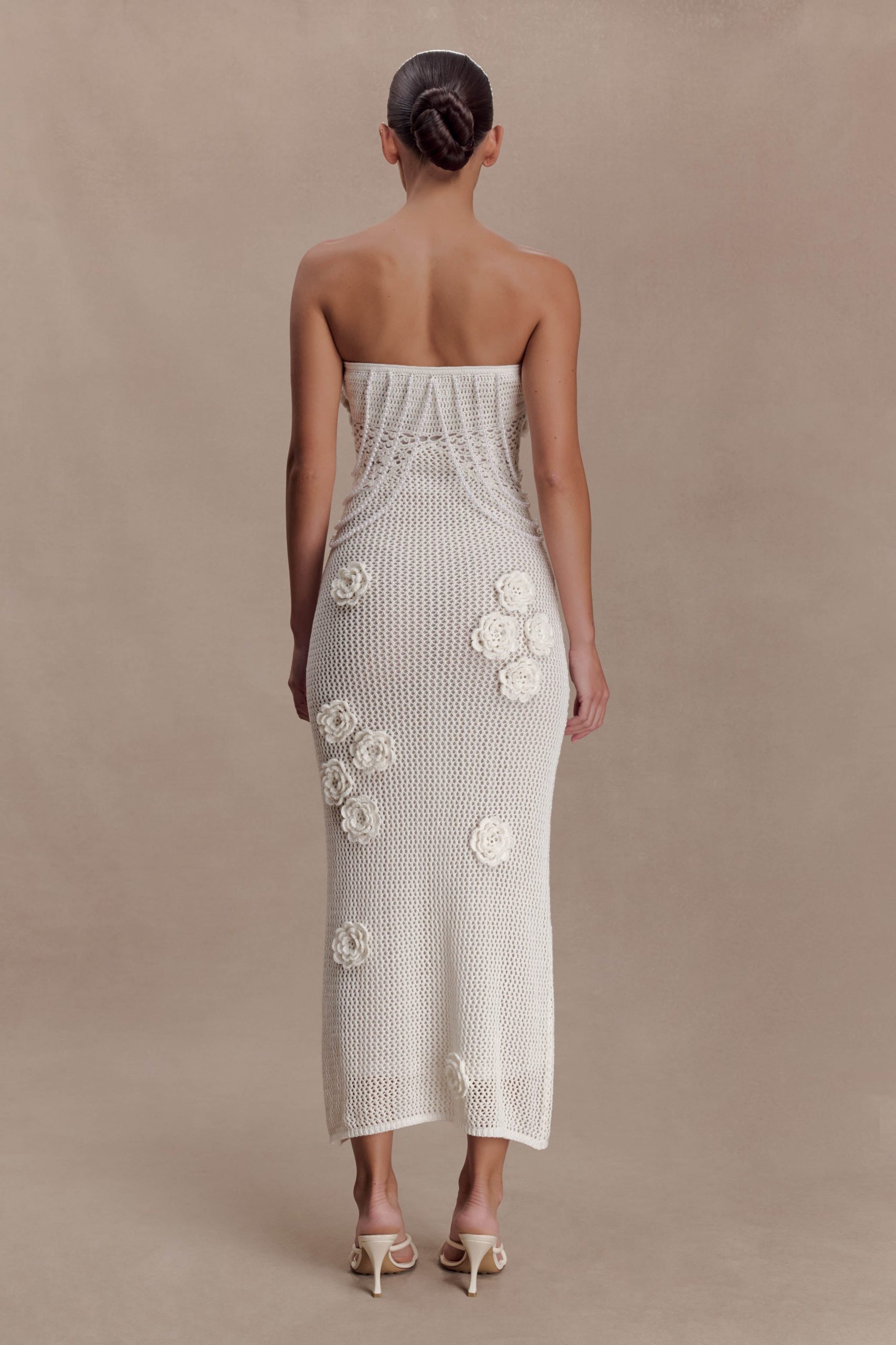 Samantha Crochet Midi Dress With Flowers - Ivory - Image 2