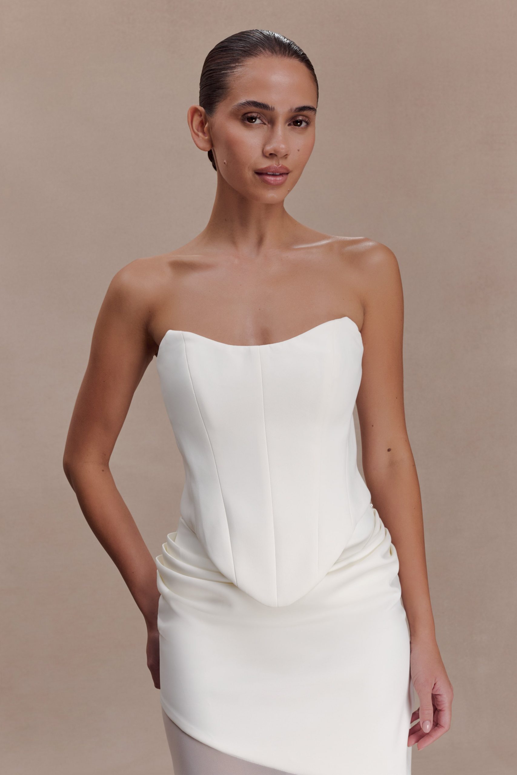 Karina Strapless Scuba Corset - White