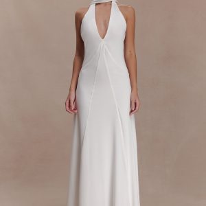 Juliet Slinky Maxi Dress With Scarf - White