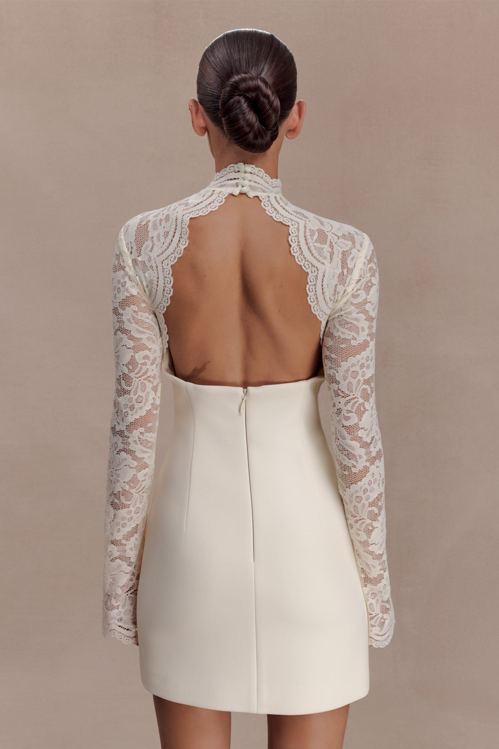 Aurelie Long Sleeve Lace Mini Dress - Ivory - Image 2