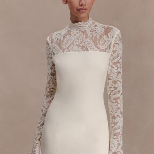 Aurelie Long Sleeve Lace Mini Dress - Ivory