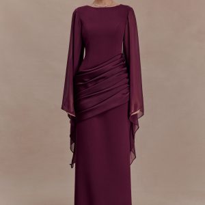 Samantha Waterfall Sleeves Maxi Dress - Wine