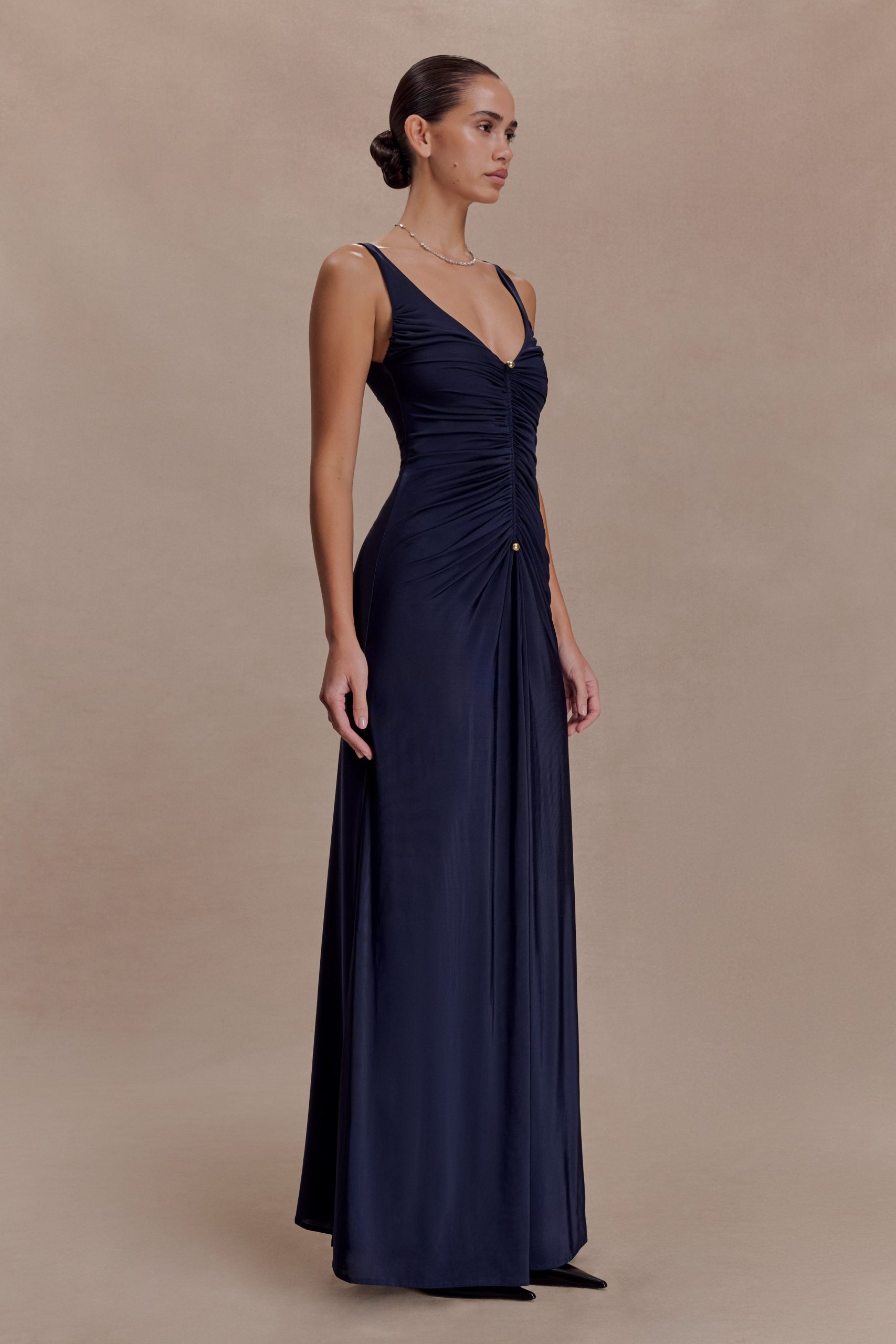 Perrie Slinky Ruched Maxi Dress - Ink Blue - Image 4