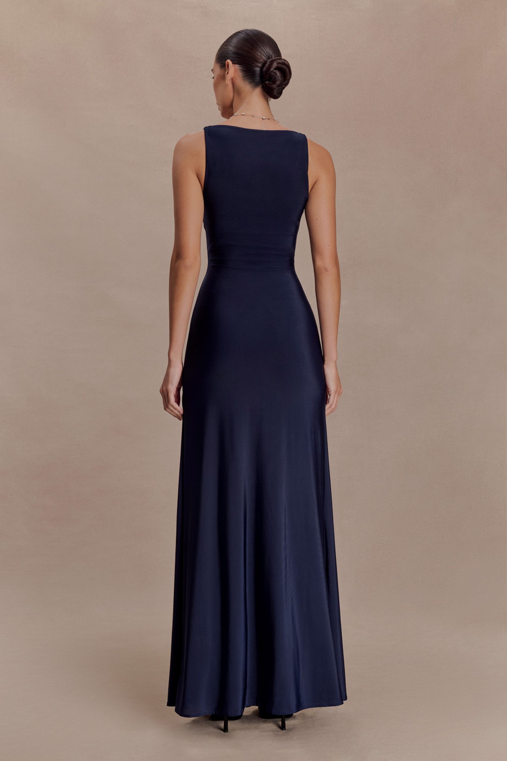 Perrie Slinky Ruched Maxi Dress - Ink Blue - Image 2
