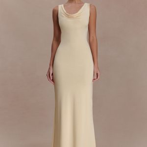 Marta Slinky Cowl Maxi Dress - Lemon