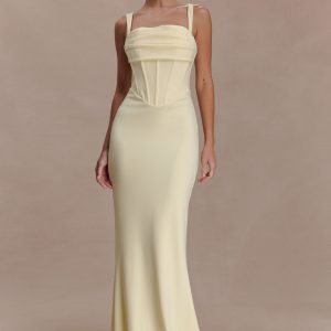 Luella Crepe Corset Maxi Dress - Lemon