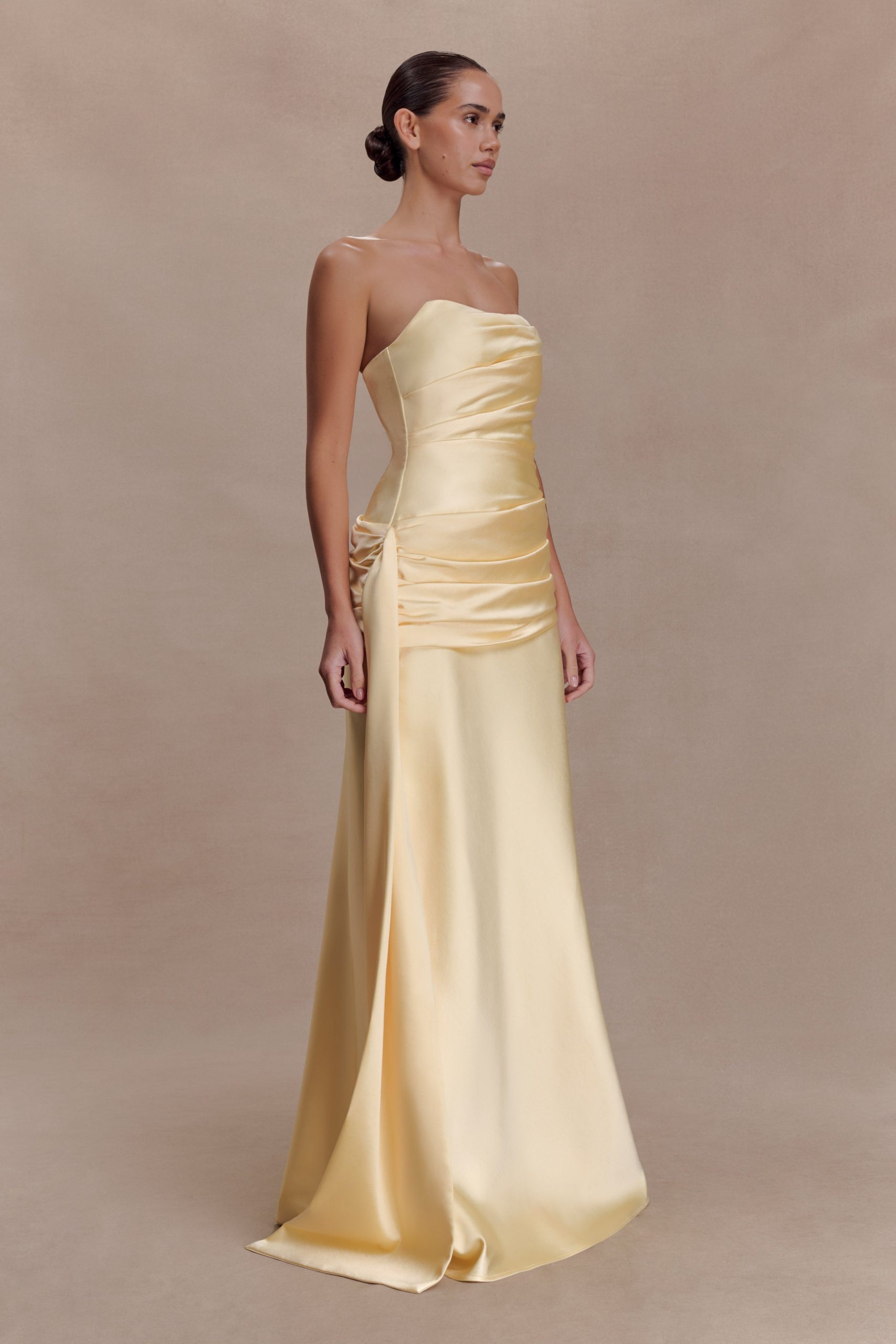 Sarah Strapless Maxi Dress With Waist Tie - Lemon - Image 4
